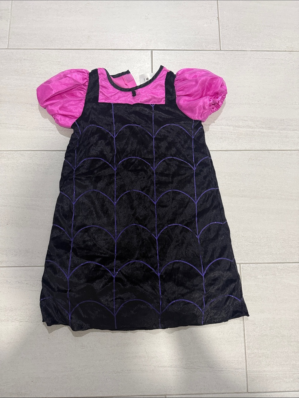 Disney Black Dress with Pink Puff Sleeves and Purple Spiderweb Detail